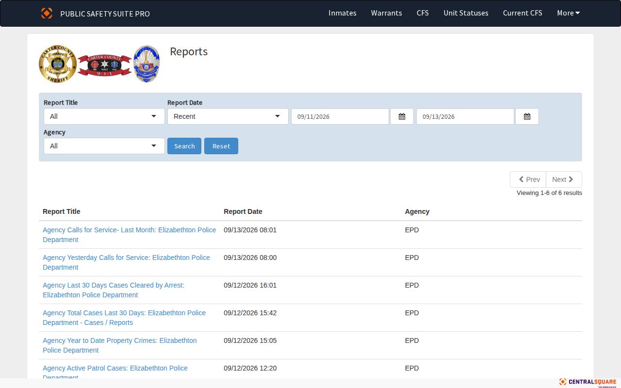 Carter County same-day arrest report filters