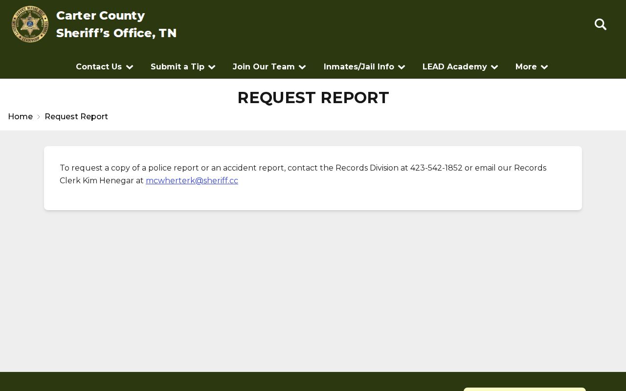 Carter County Sheriff arrest report request page