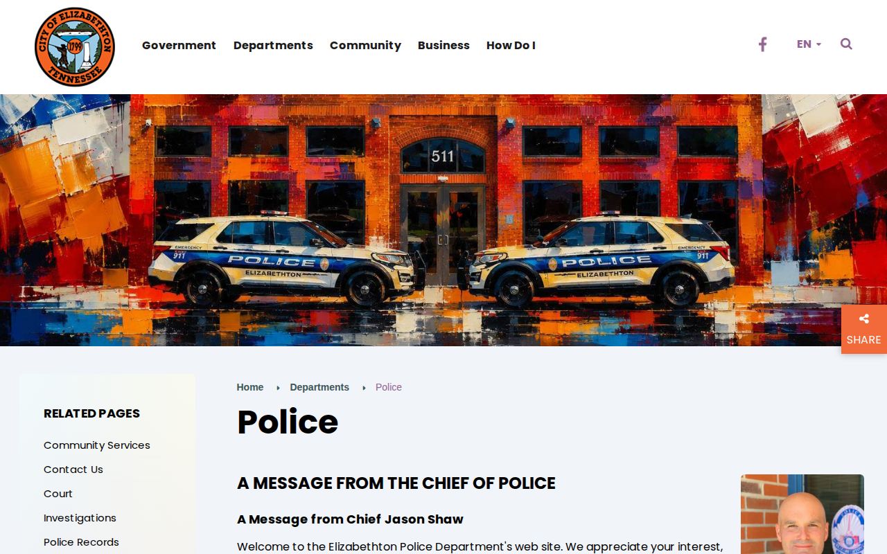 Elizabethton Police Department source for city arrest records
